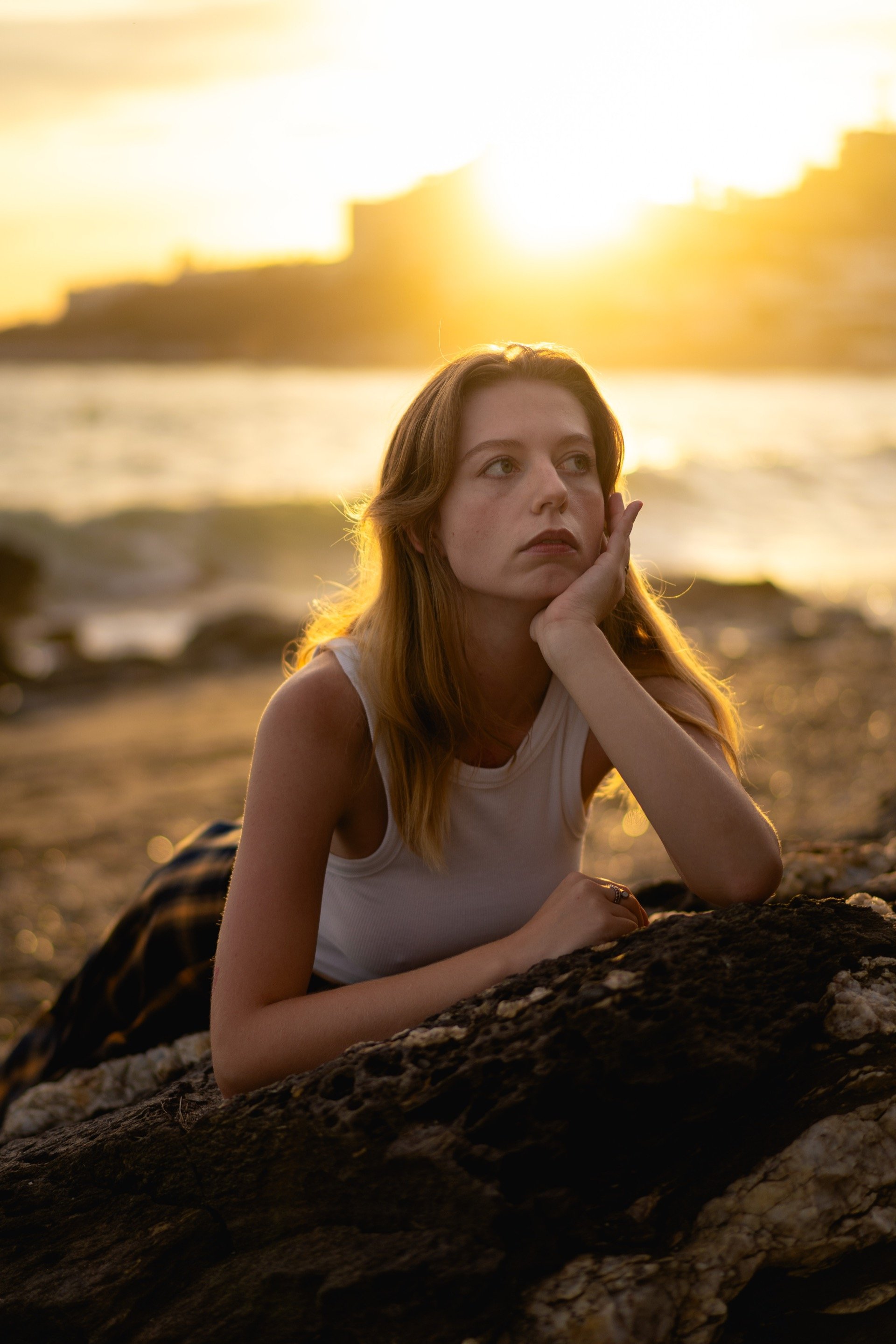 Dramatic portrait with sea view