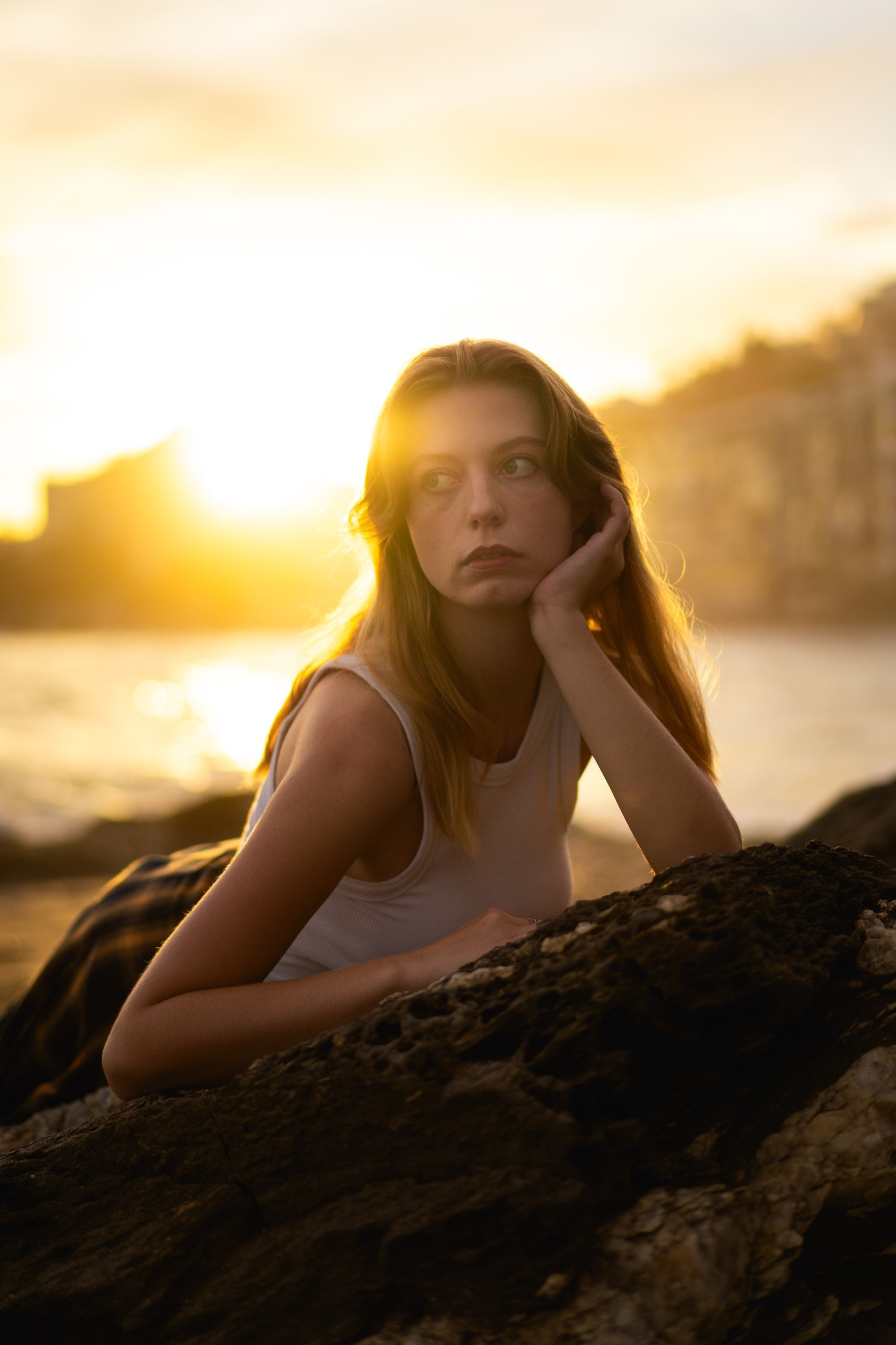 Contemporary portrait with palm trees